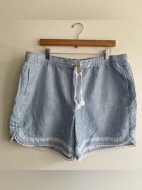 NWT Talbots | Linen Blend Blue White Stripe Tassel Shorts | XL